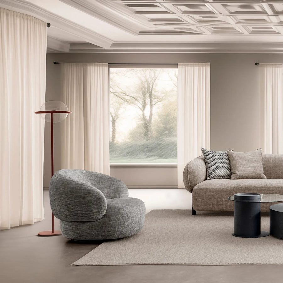 Cream mixed weave fabric revolving 1 seater sofa criet primary product view.