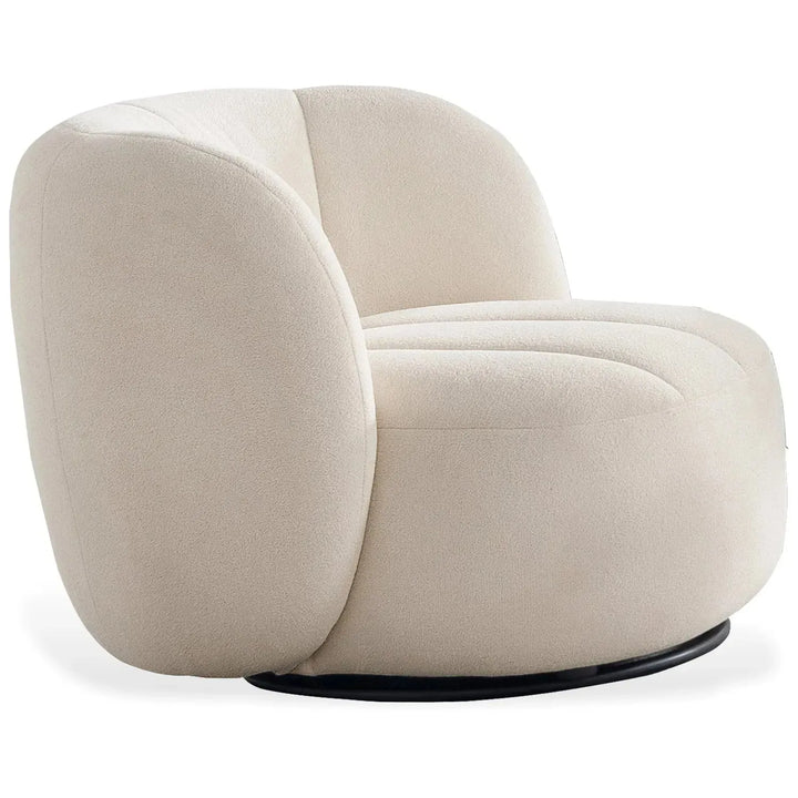 Cream sherpa fabric revolving 1 seater sofa gown in still life.