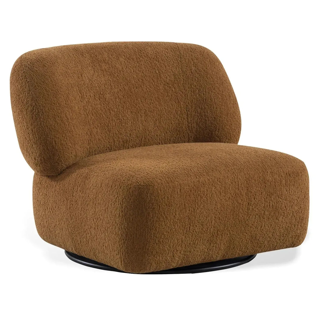 Cream sherpa fabric revolving 1 seater sofa vigor in white background.