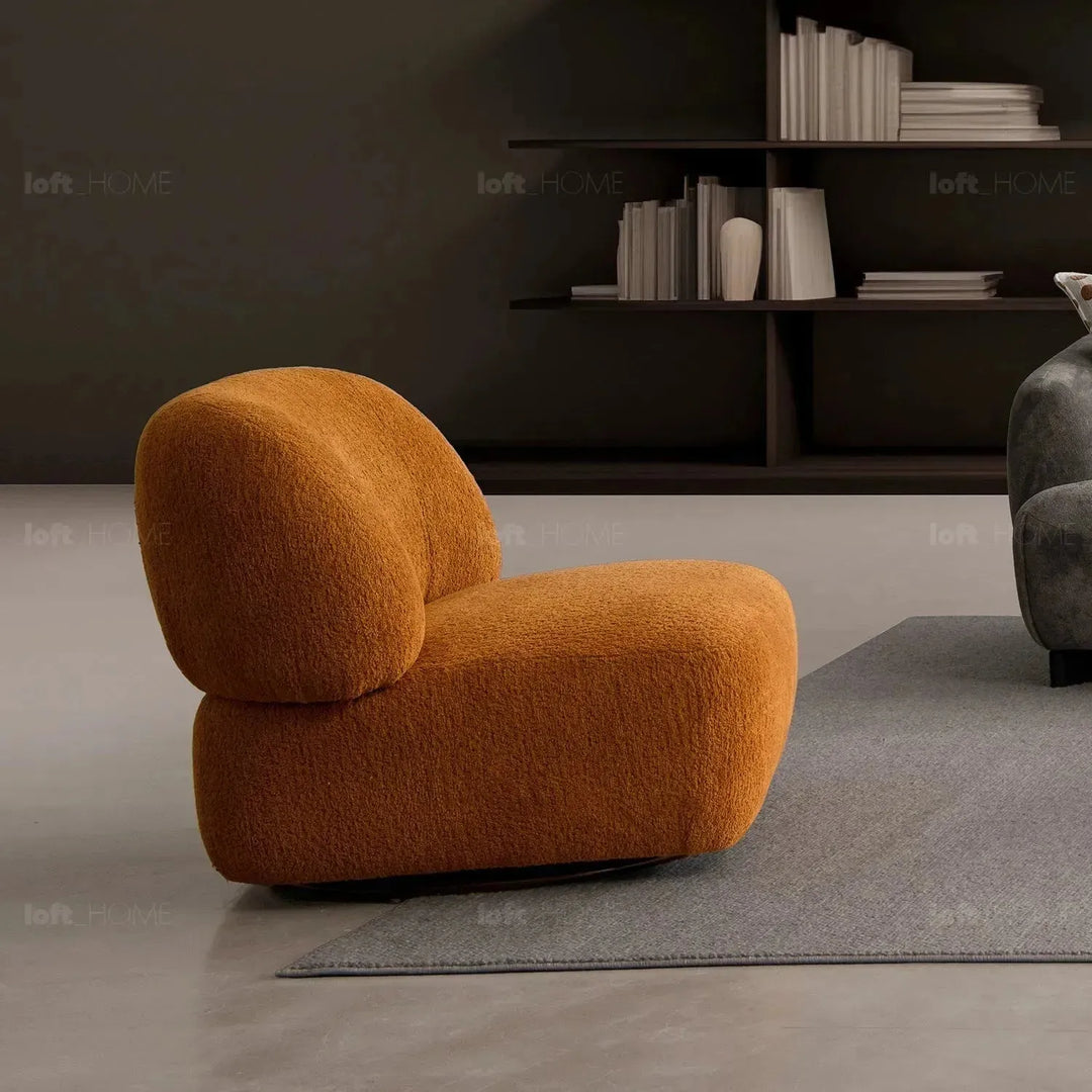Cream sherpa fabric revolving 1 seater sofa vigor in details.
