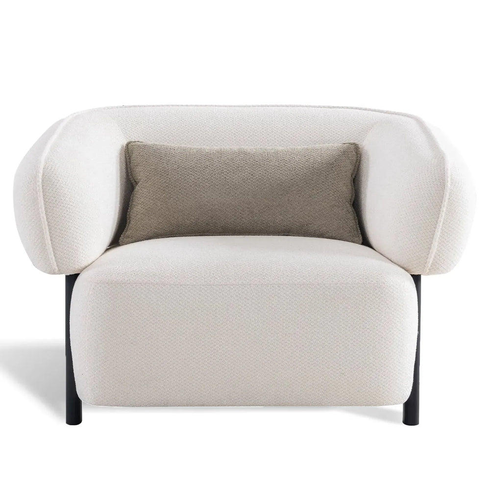 Cream mixed weave fabric 1 seater sofa callee in white background.