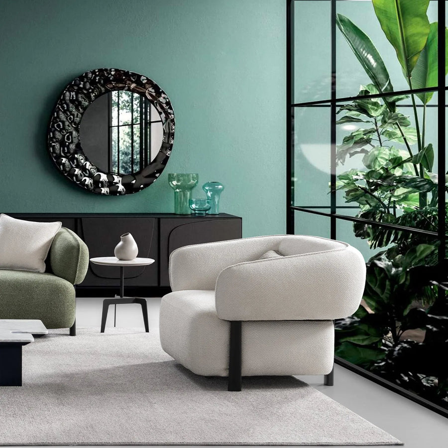 Cream mixed weave fabric 1 seater sofa callee primary product view.