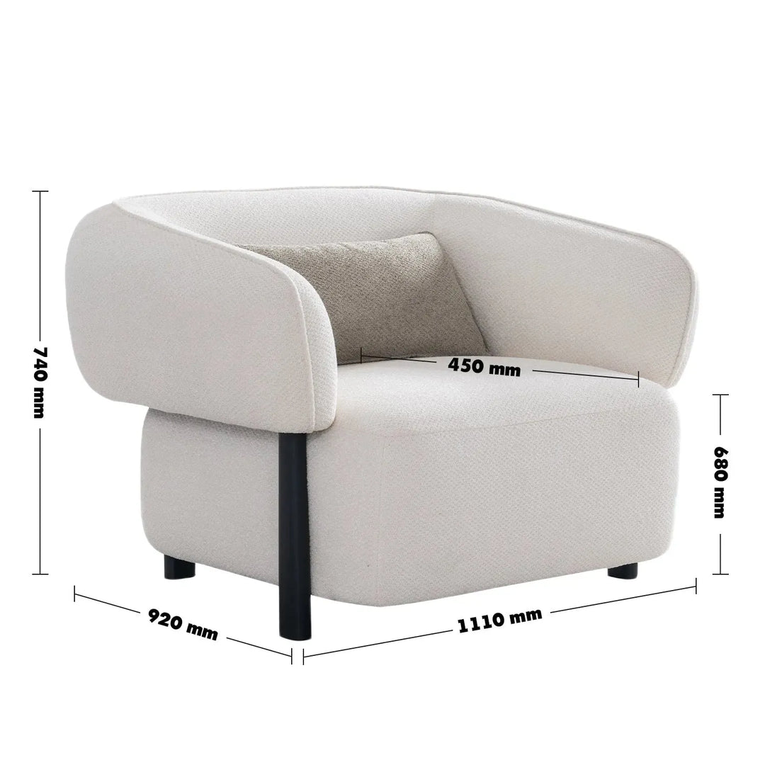 Cream mixed weave fabric 1 seater sofa callee size charts.