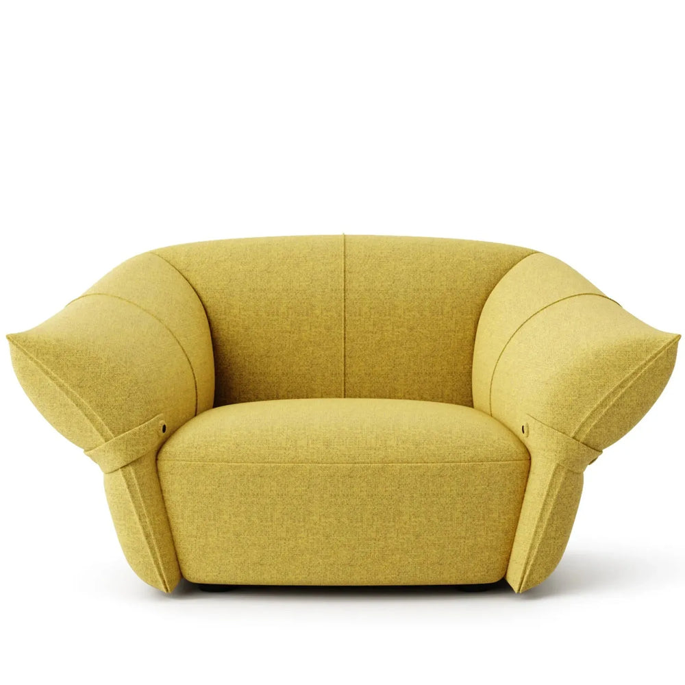 Modern mixed weave fabric 1 seater sofa petals in white background.