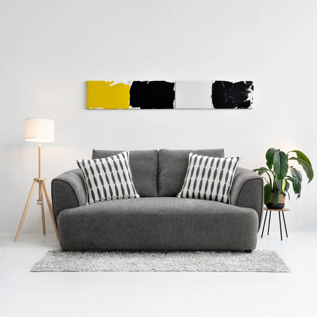 Modern mixed weave fabric 2 seater sofa oble primary product view.