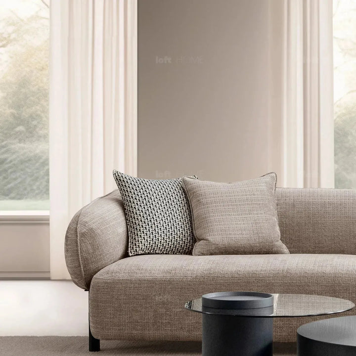 Modern mixed weave fabric 4 seater sofa ense in details.