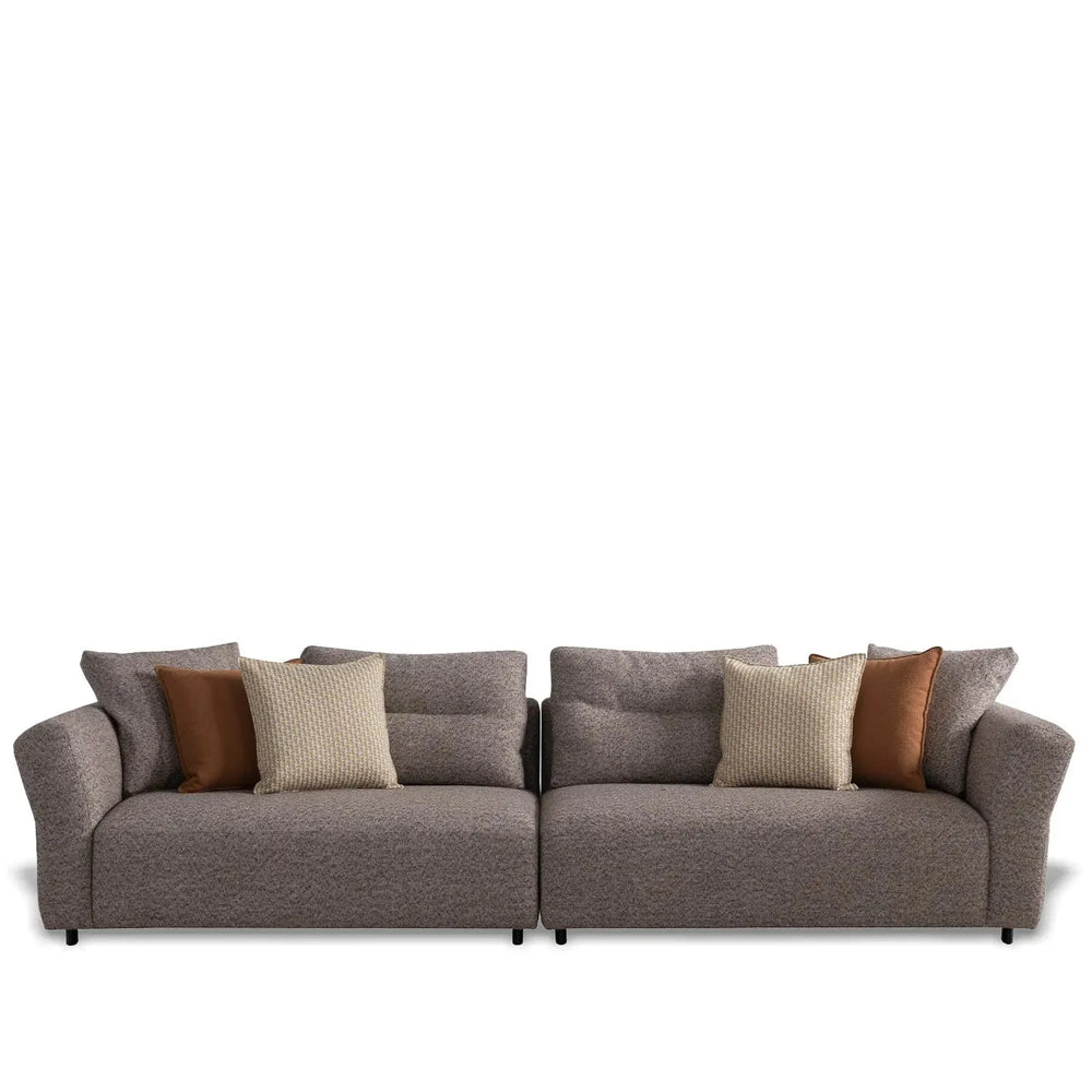 Minimalist mixed weave fabric 4 seater sofa glider in white background.