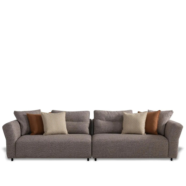 Minimalist mixed weave fabric 4 seater sofa glider in white background.
