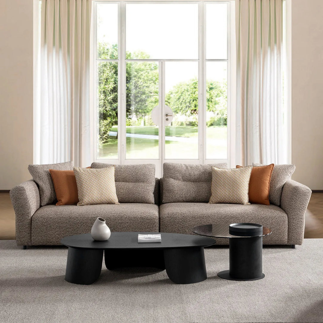 Minimalist mixed weave fabric 4 seater sofa glider primary product view.