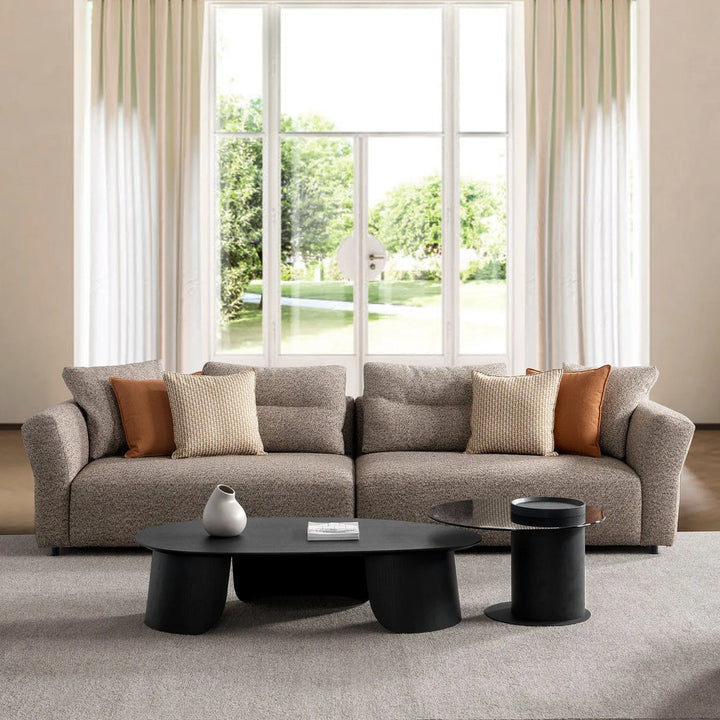 Minimalist mixed weave fabric 4 seater sofa glider primary product view.