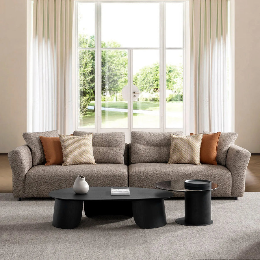 Minimalist mixed weave fabric 4 seater sofa glider primary product view.
