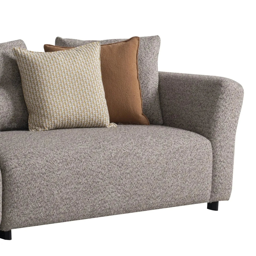 Minimalist mixed weave fabric 4 seater sofa glider in details.