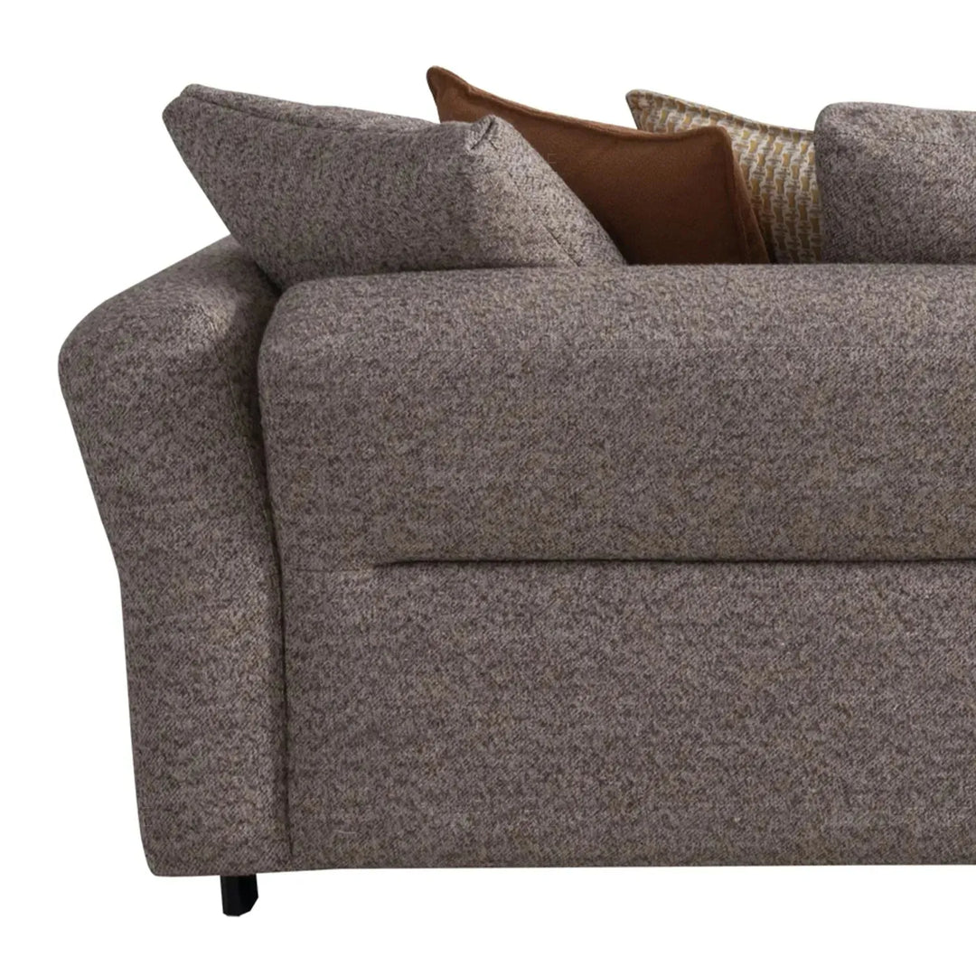 Minimalist mixed weave fabric 4 seater sofa glider in close up details.
