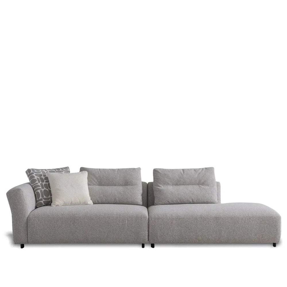Minimalist mixed weave fabric 4 seater sofa sanctuary in white background.