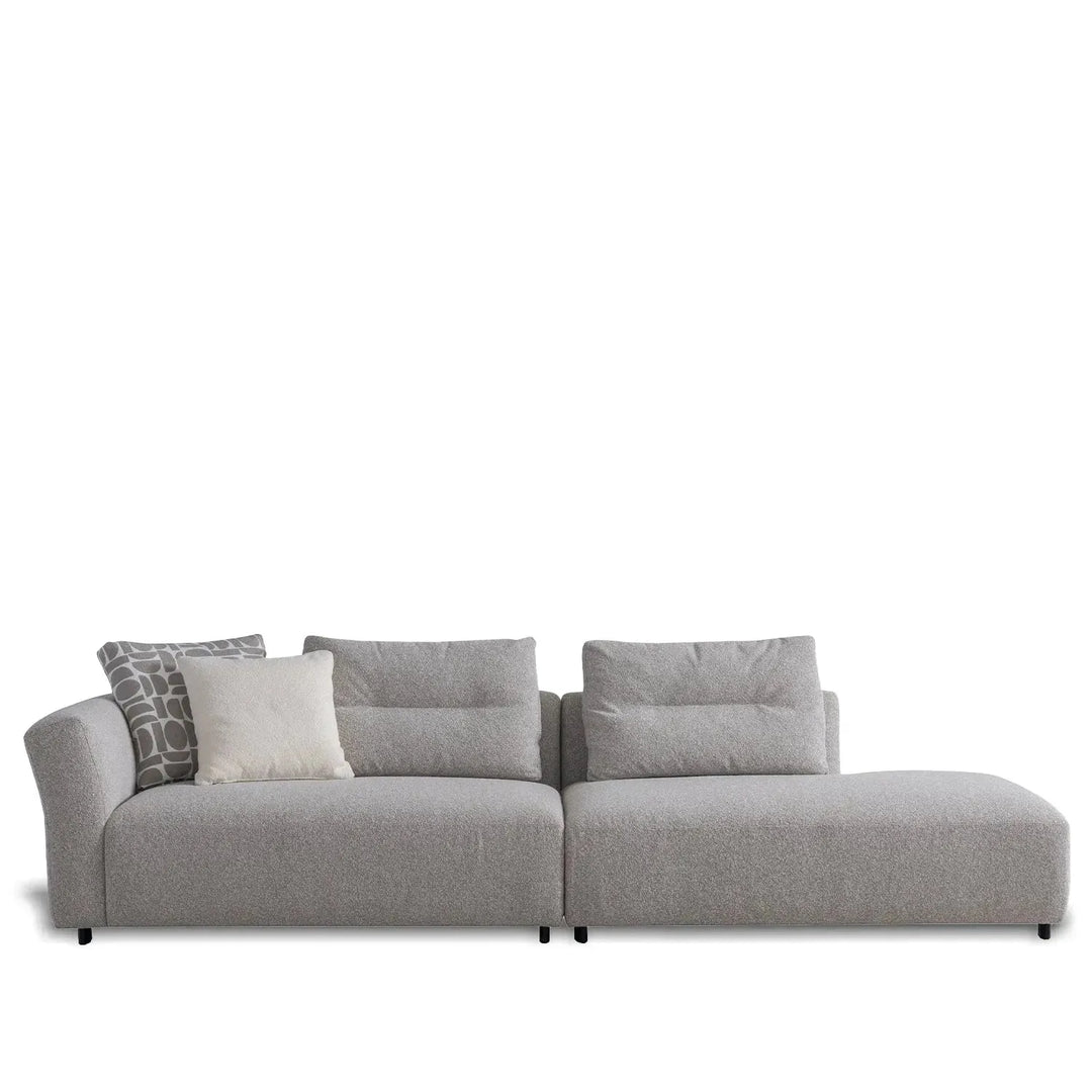 Minimalist mixed weave fabric 4 seater sofa sanctuary in white background.