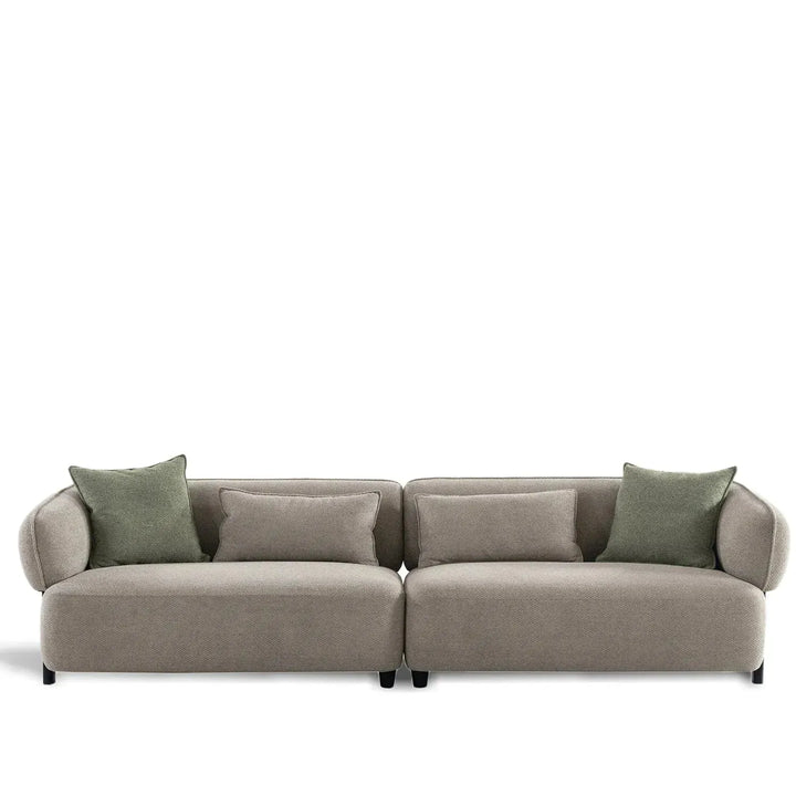 Modern mixed weave fabric 4 seater sofa vista in white background.