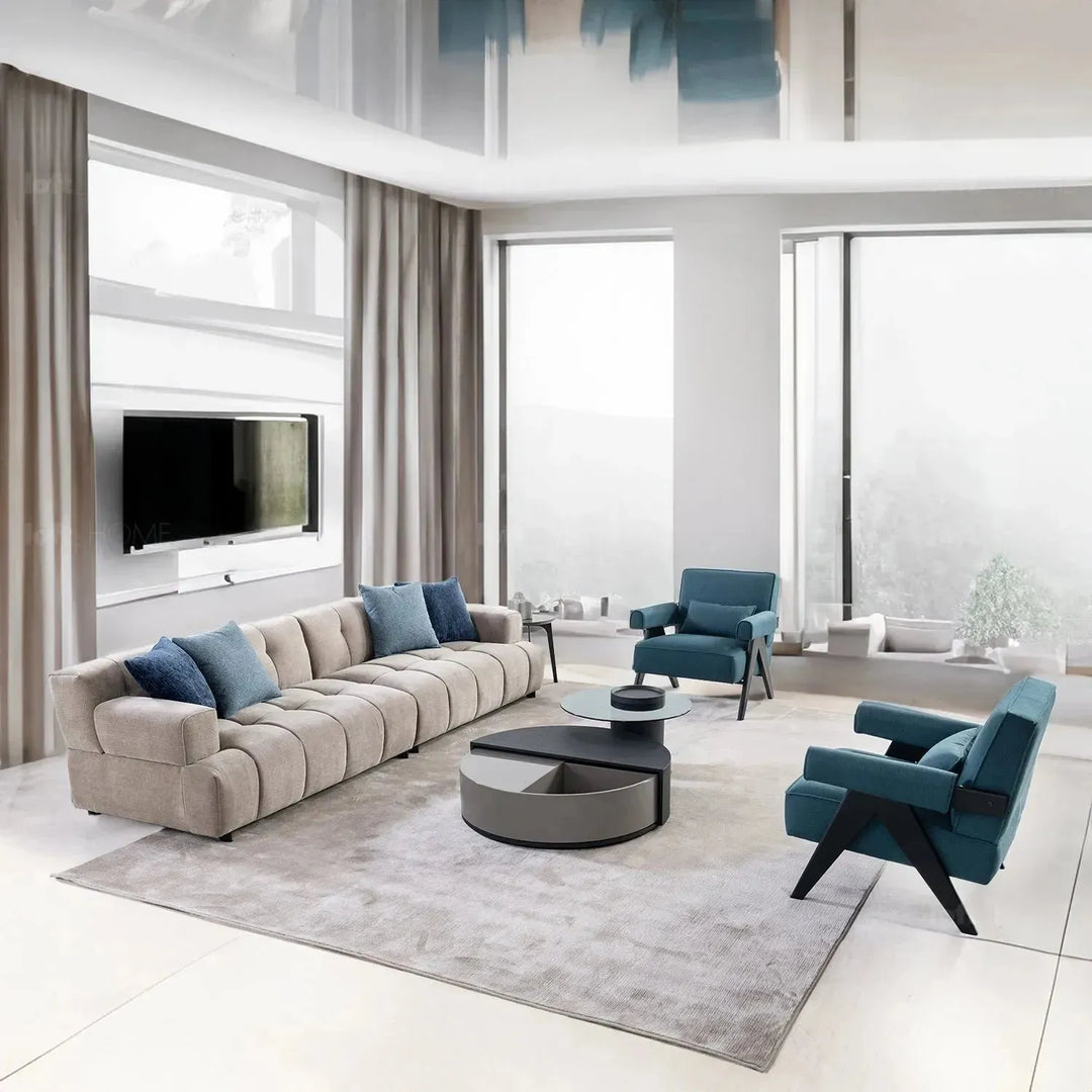 Modern mixed weave fabric 7 seater sofa luna in details.