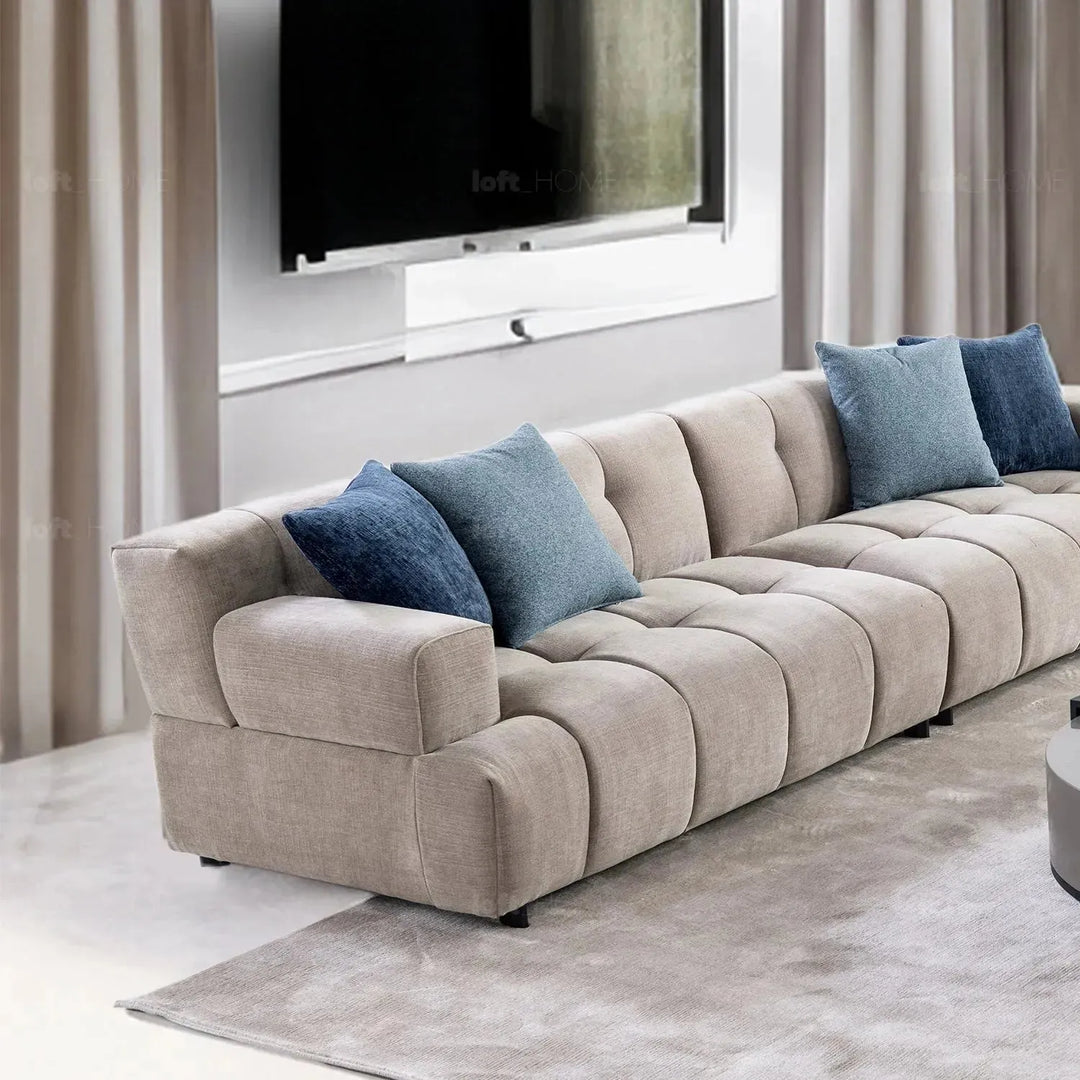 Modern mixed weave fabric 7 seater sofa luna in close up details.