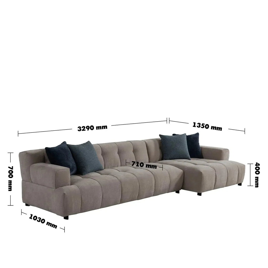 Modern mixed weave fabric l shape sectional sofa luna 3+l size charts.