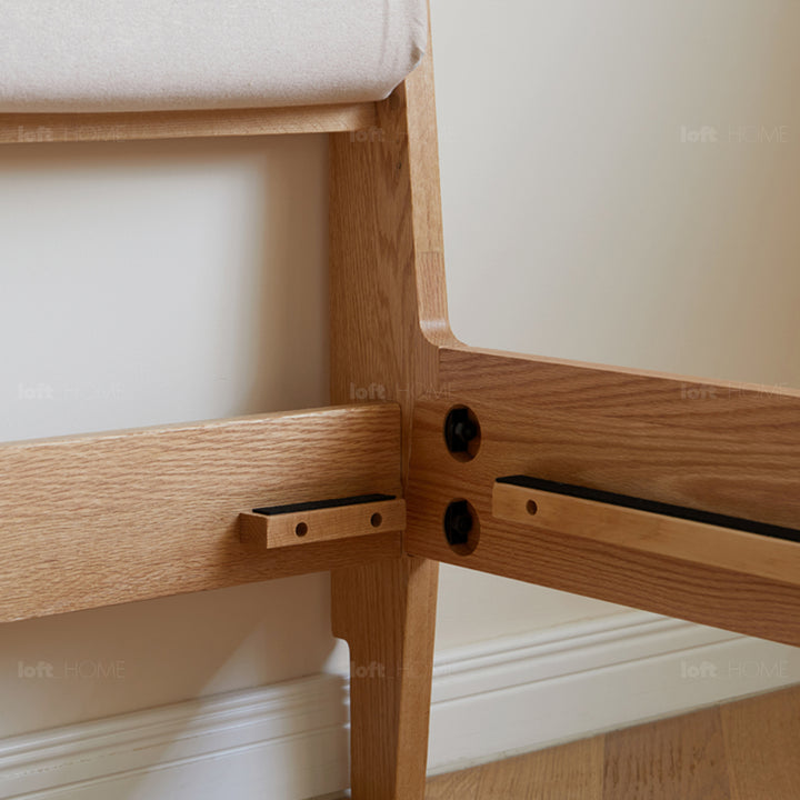 Minimalist oak wood genuine leather bed calm in still life.