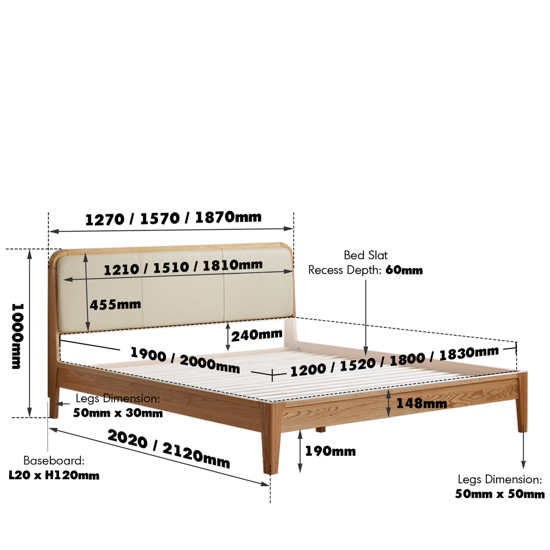 Minimalist oak wood genuine leather bed calm size charts.