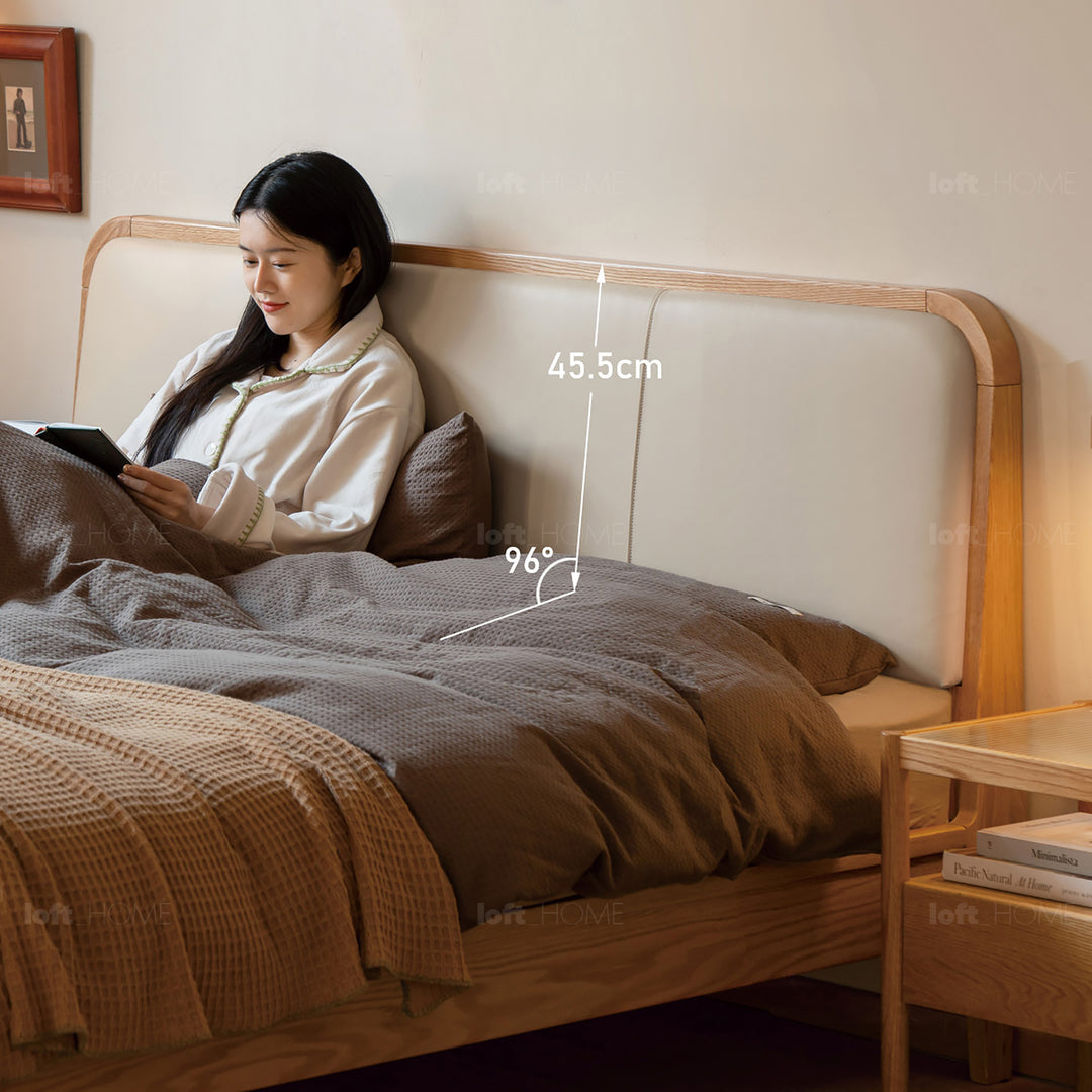 Minimalist oak wood genuine leather bed calm with context.
