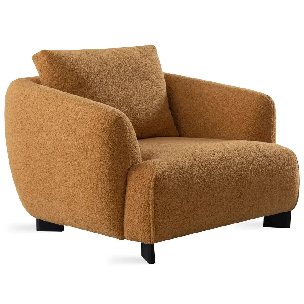 Modern sherpa fabric 1 seater sofa saffron in white background.