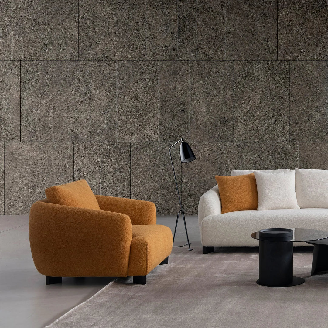 Modern sherpa fabric 1 seater sofa saffron primary product view.
