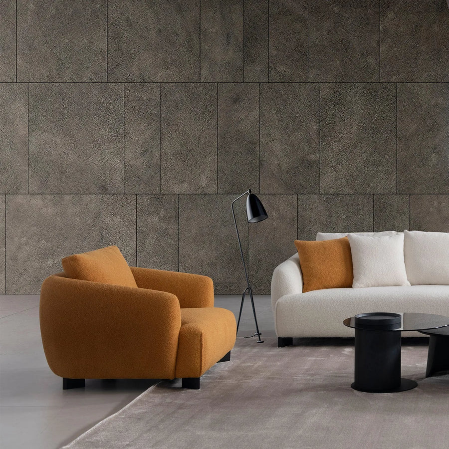 Modern sherpa fabric 1 seater sofa saffron primary product view.