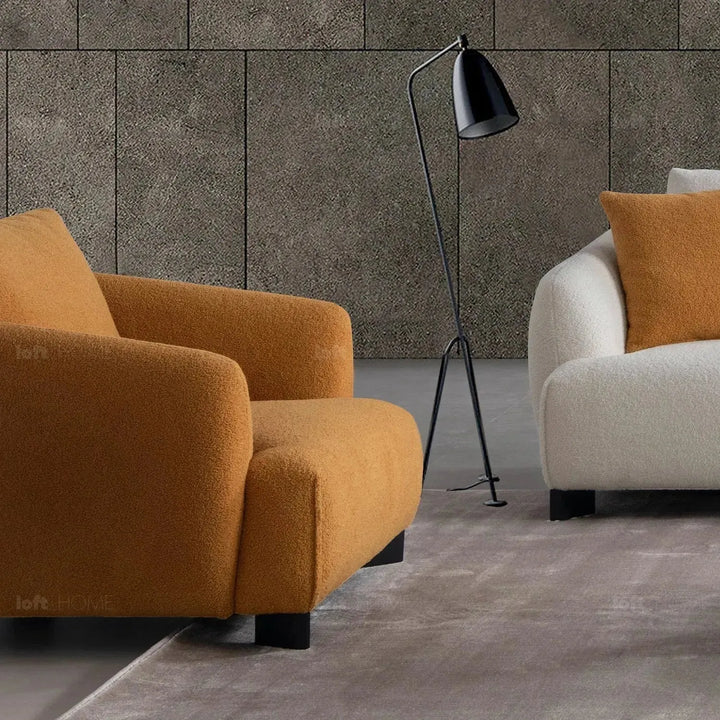 Modern sherpa fabric 1 seater sofa saffron in details.