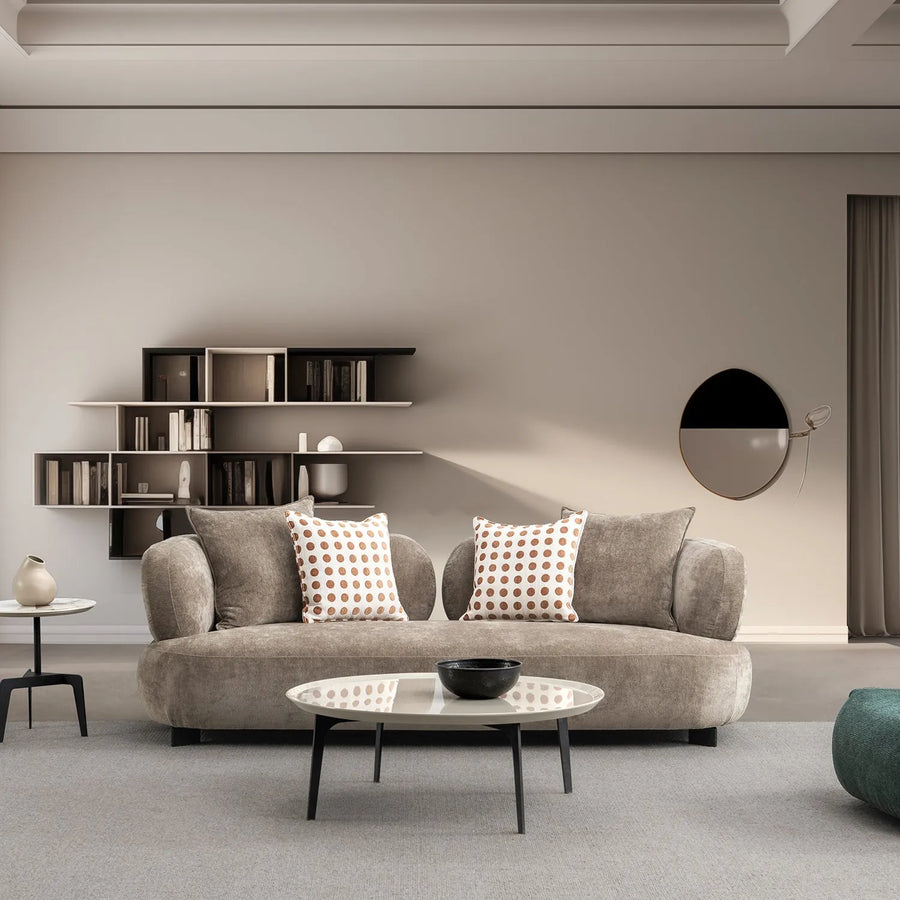 Cream sherpa fabric 2 seater sofa calyx primary product view.