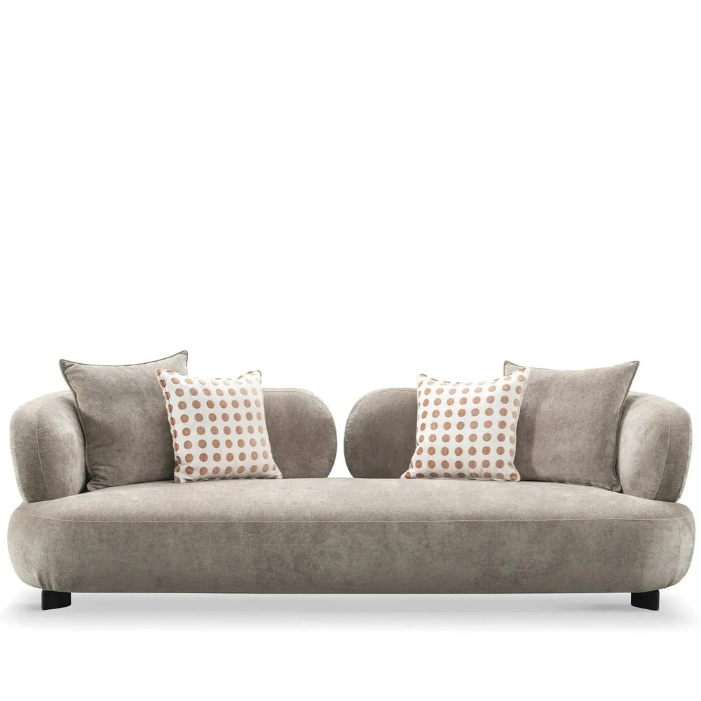 Cream sherpa fabric 3 seater sofa calyx in white background.