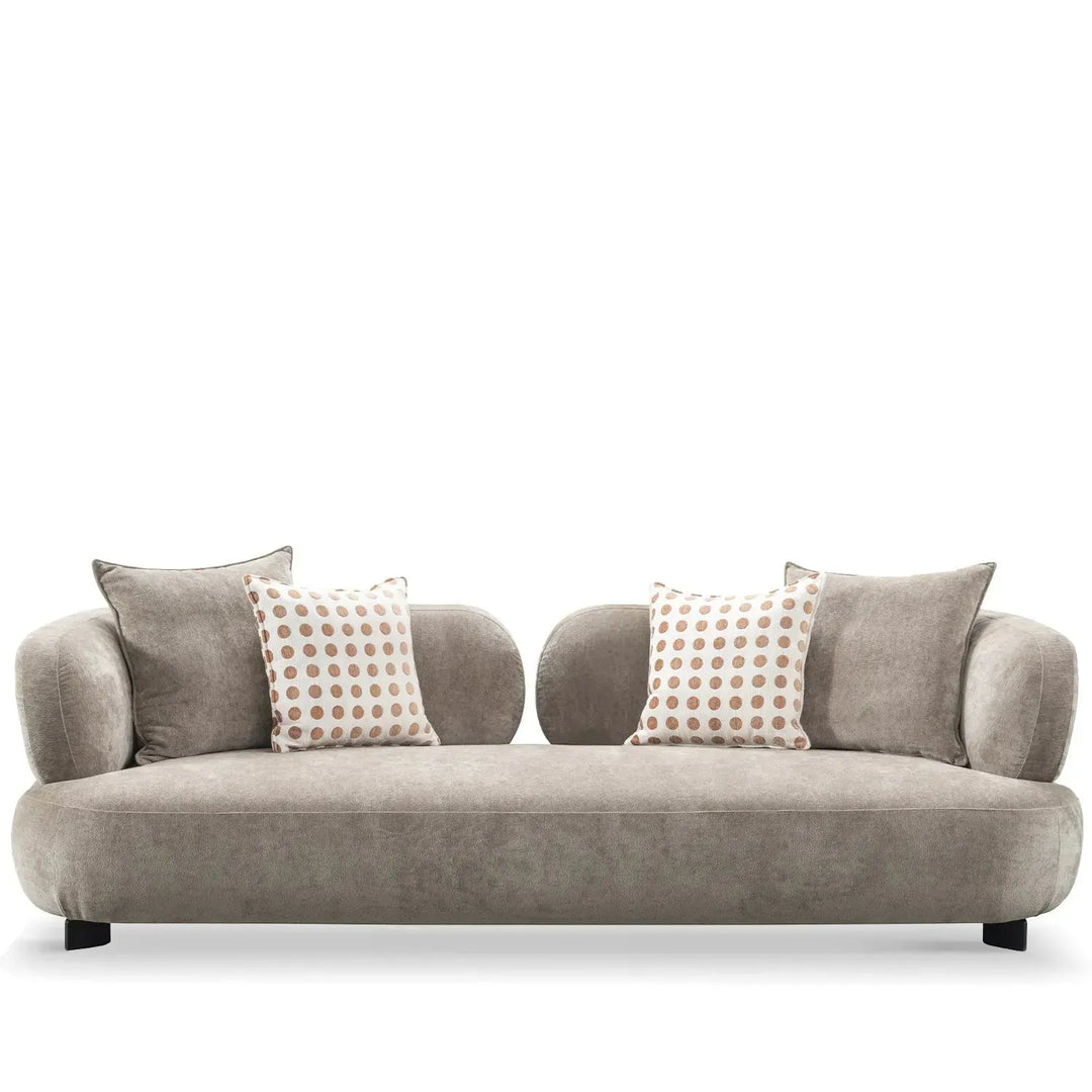 Cream sherpa fabric 3 seater sofa calyx in white background.