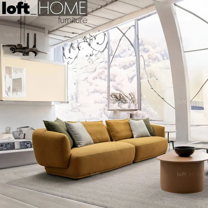 Modern sherpa fabric 4 seater sofa berlin in close up details.