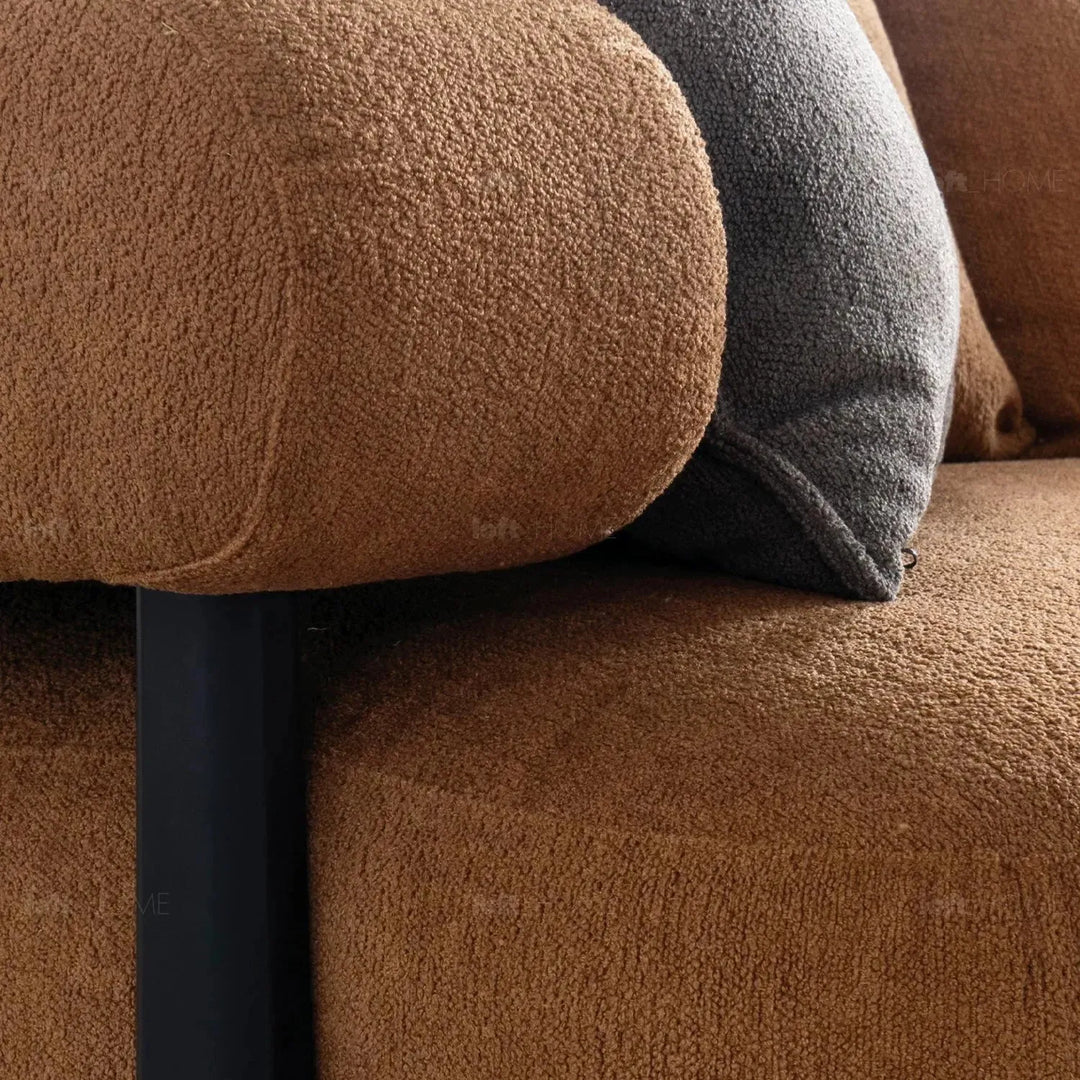 Modern sherpa fabric 4 seater sofa echo in panoramic view.