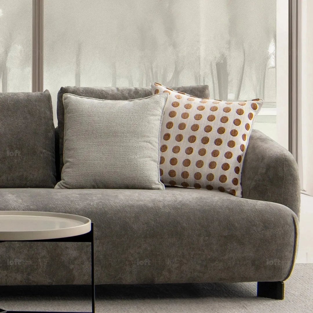 Modern sherpa fabric 5 seater sofa grand in still life.