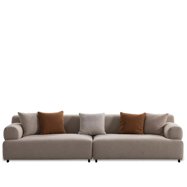 Minimalist sherpa fabric 4 seater sofa noble in white background.