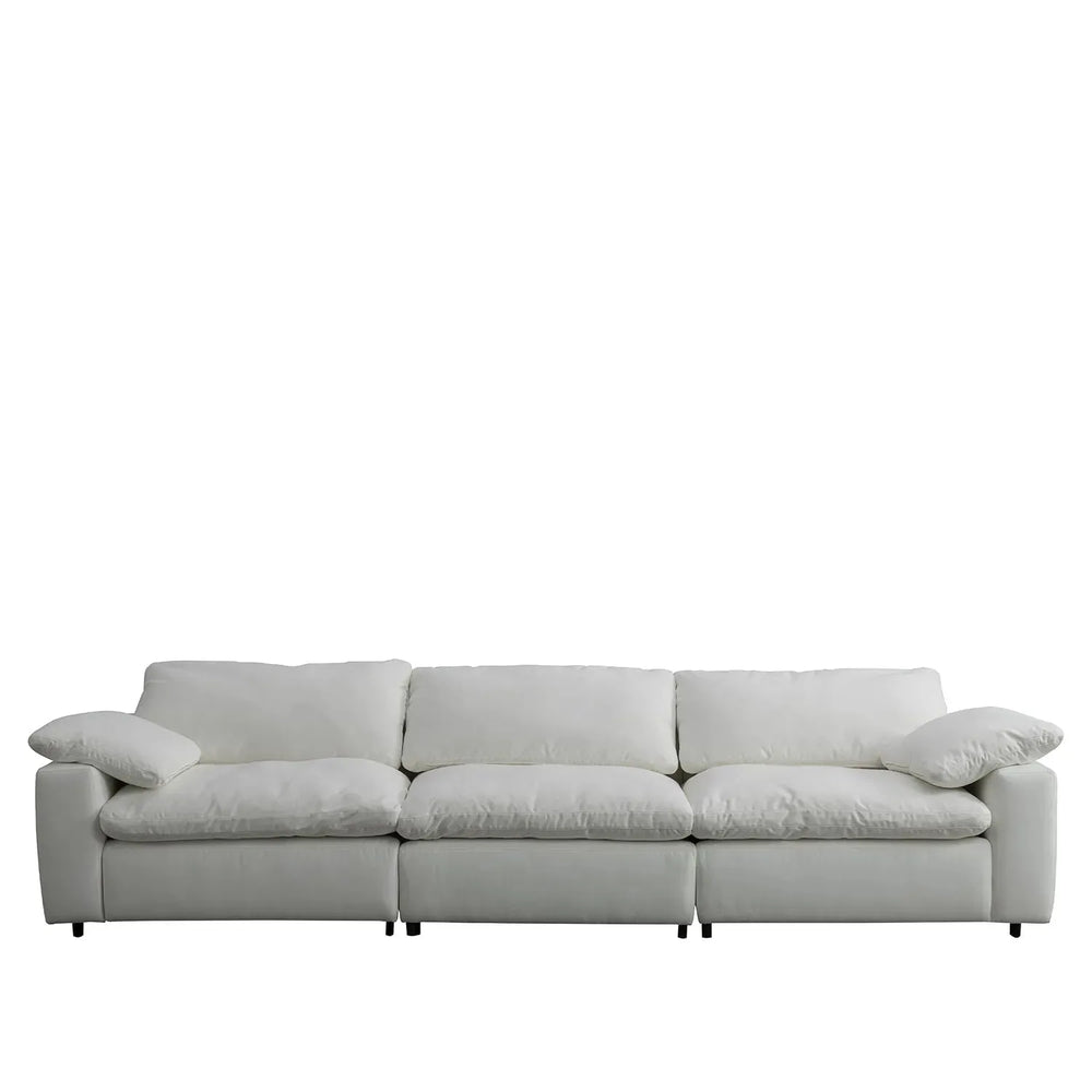 Minimalist suede fabric 5 seater sofa cloud in white background.