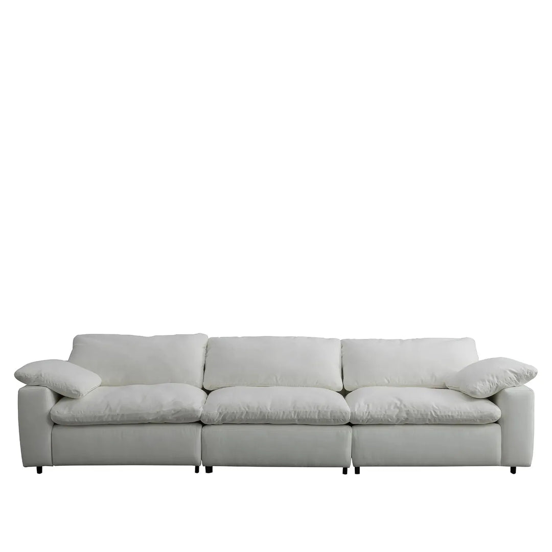 Minimalist suede fabric 5 seater sofa cloud in white background.