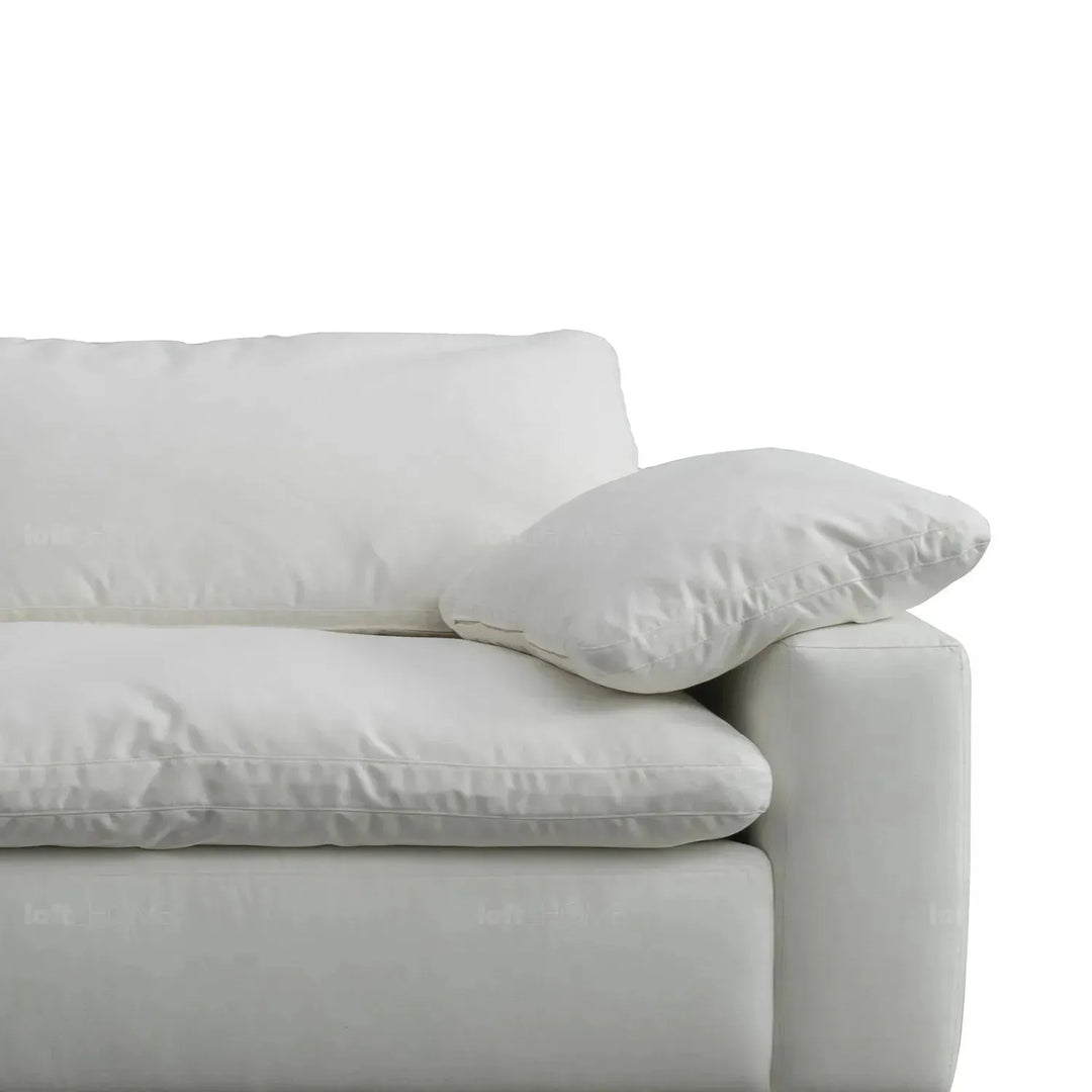 Minimalist suede fabric 5 seater sofa cloud material variants.