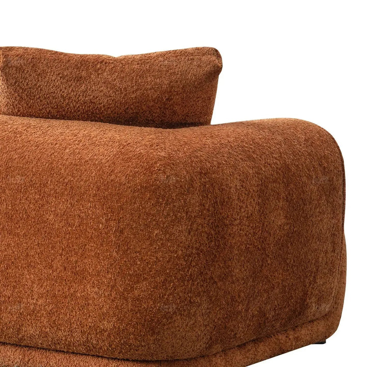 Minimalist teddy fabric 4 seater sofa elegant in panoramic view.