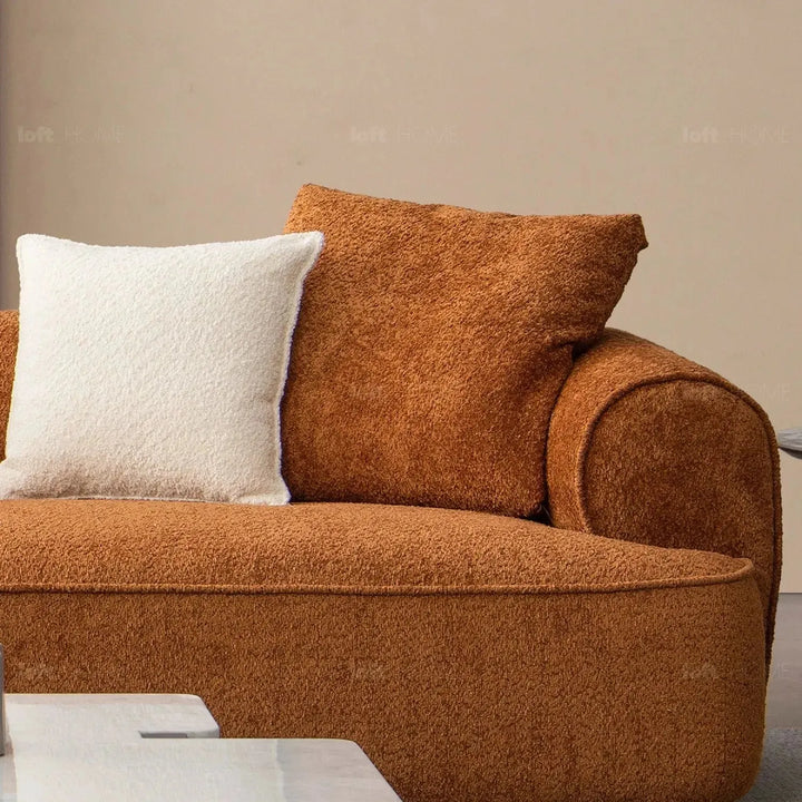 Minimalist teddy fabric 4 seater sofa elegant environmental situation.