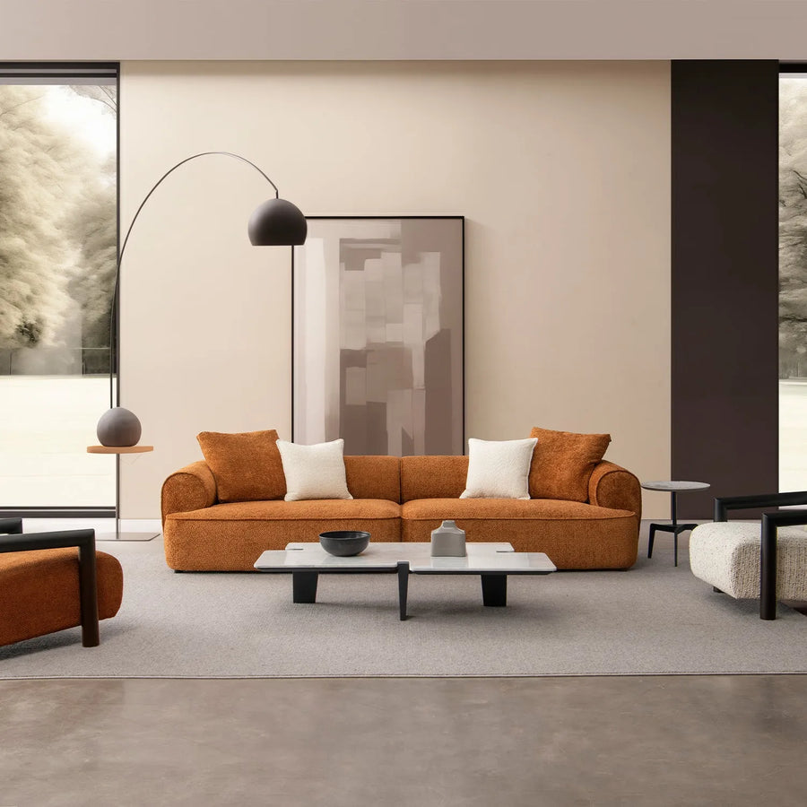 Minimalist teddy fabric 4 seater sofa elegant primary product view.