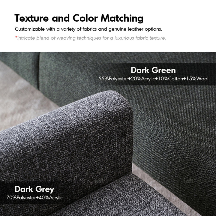 Minimalist fabric 3.5 seater sofa ann in still life.