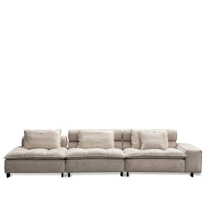 Modern mixed weave fabric 5 seater sofa aumn in panoramic view.