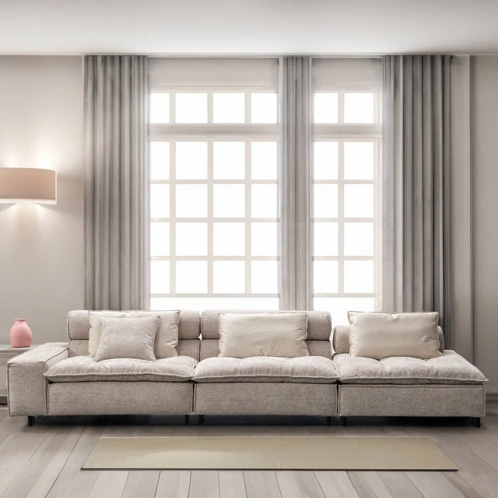 Modern mixed weave fabric 5 seater sofa aumn primary product view.