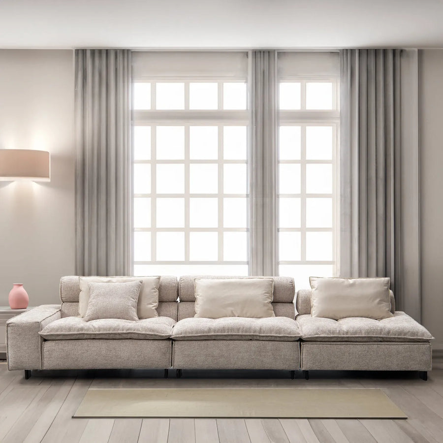 Modern mixed weave fabric 5 seater sofa aumn primary product view.