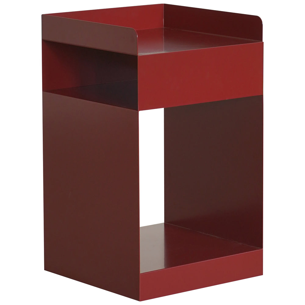 Minimalist steel side table rubik in white background.