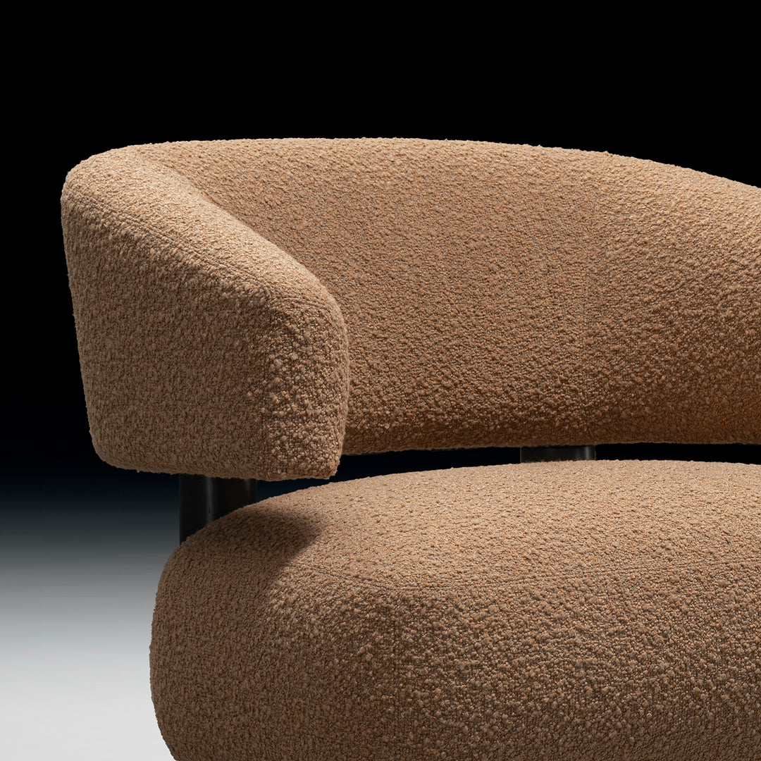 Cream boucle fabric 1 seater sofa arc material variants.