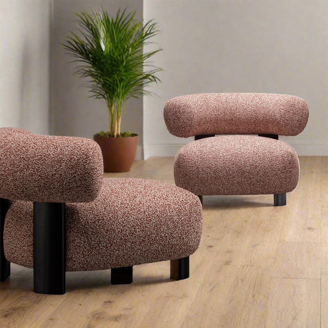 Cream boucle fabric 1 seater sofa bubble in panoramic view.